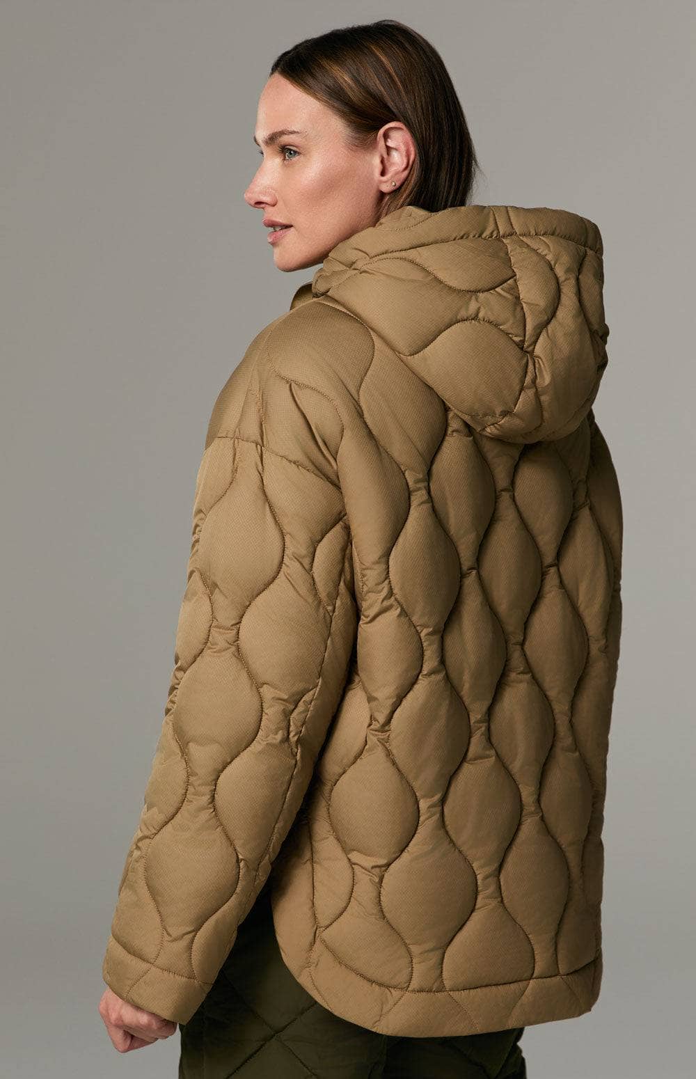 Nori Quilted Jacket by Alp N Rock, Women's Dark Khaki Quilted Pullover Jacket with Hood