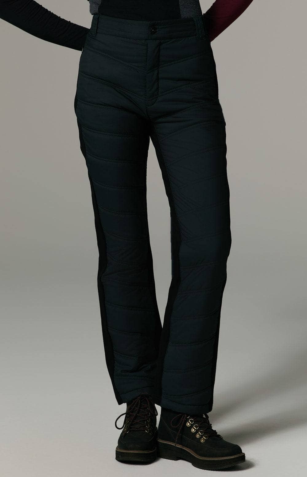 Kaja Quilted Pant by Alp N Rock, Women's Black Quilted Ski Pant With Button Fly and Pockets