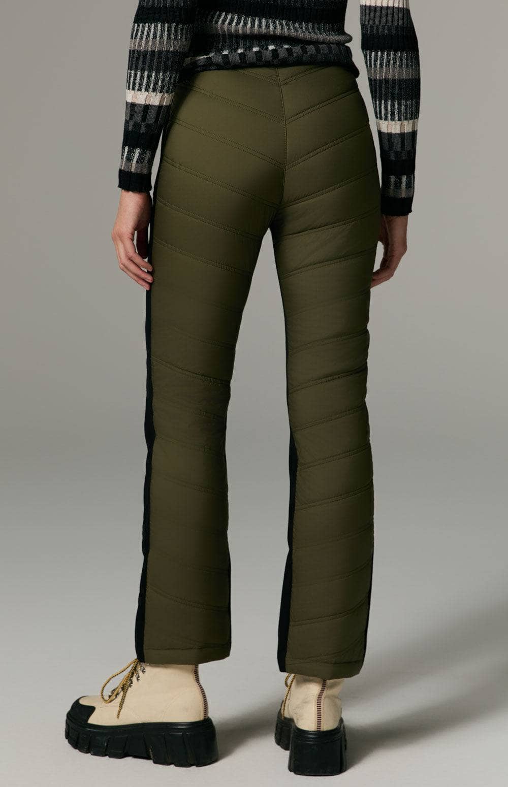 Kaja Quilted Pant by Alp N Rock, Women's Dark Green Quilted Ski Pant With Button Fly and Pockets