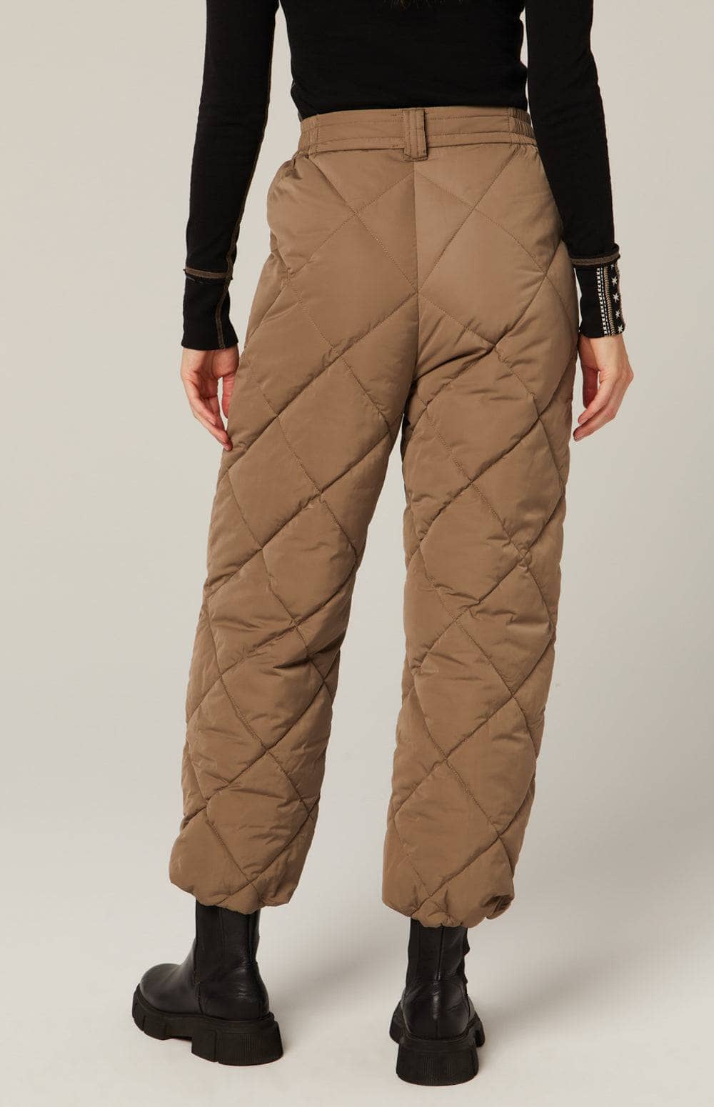 Mika Quilted Pant by Alp N Rock, Women's Dark Khaki Quilted Puffer Ski Pant with Zipper Fly and Pockets