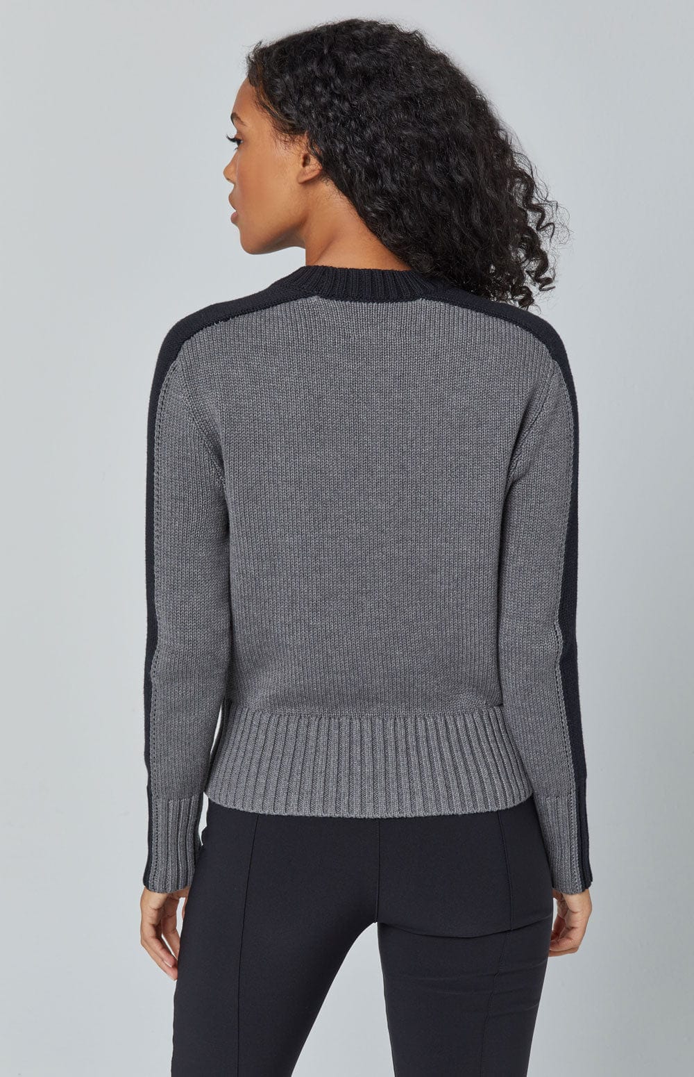 Dev Sweater by Alp N Rock, Women's Grey Sweater with Black Stripe Down the Shoulder and Arms