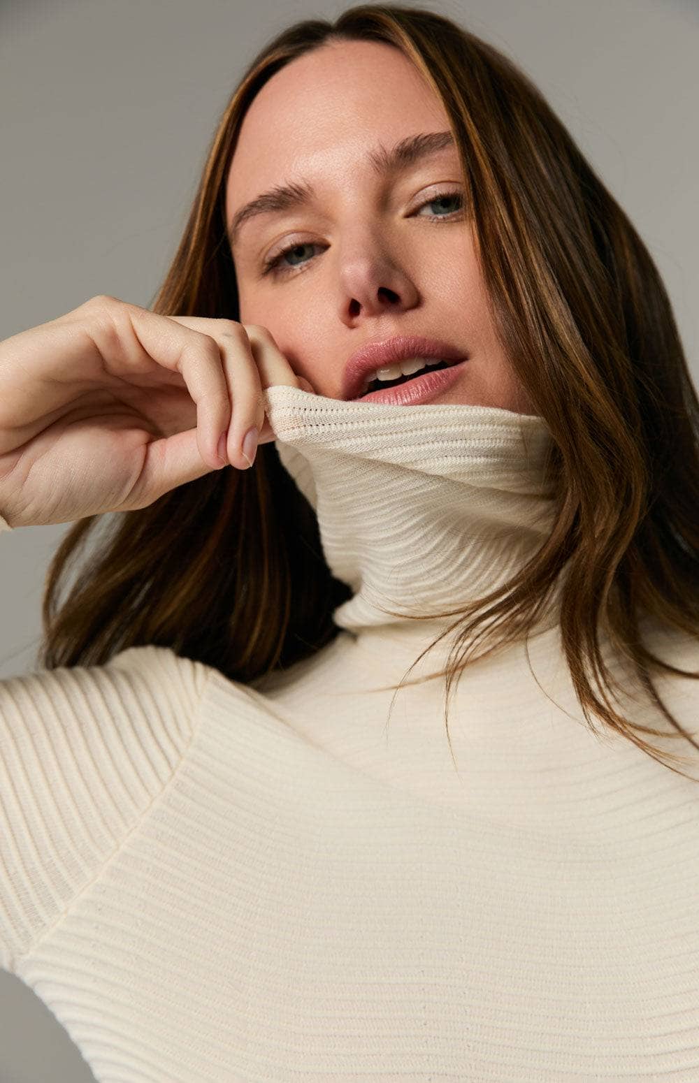 Enya Turtleneck Sweater by Alp N Rock, Women's Ivory Turtleneck With Horizontal Ribbing