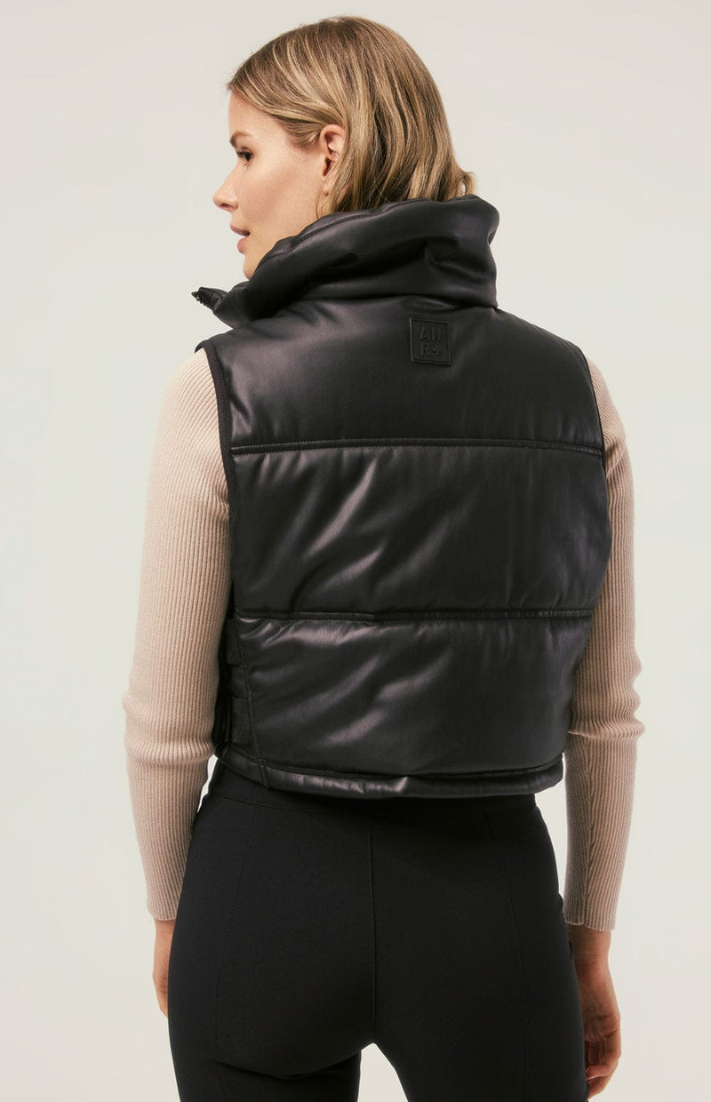 ANR Womens Vest La Vitesse Cropped Vest  | Black Faux Leather