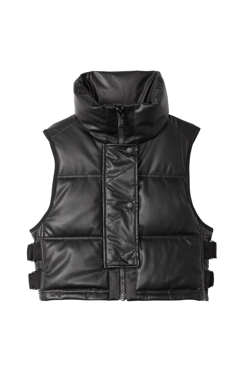 ANR Womens Vest La Vitesse Cropped Vest  | Black Faux Leather