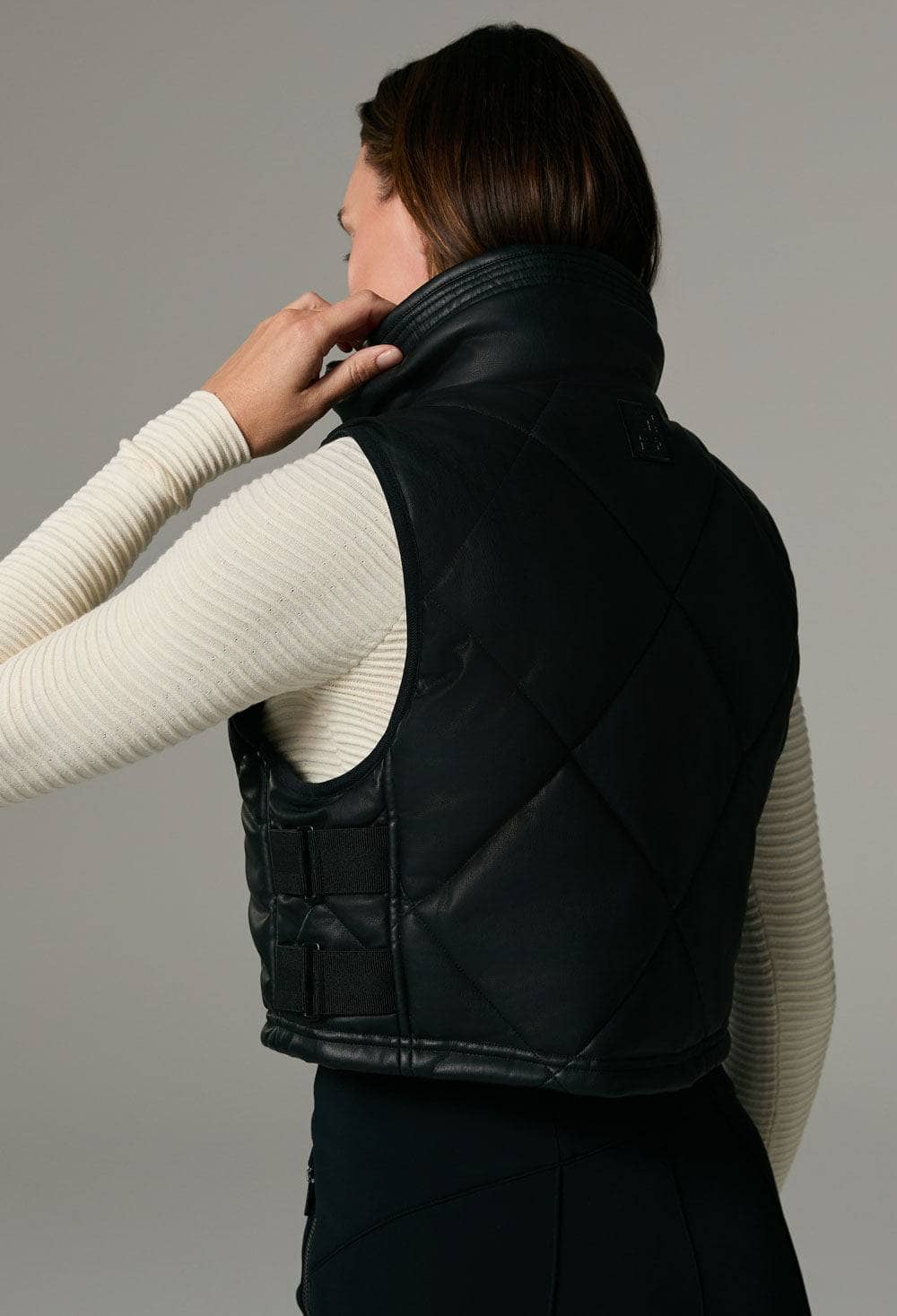 La Vitesse li Cropped Vest by Alp N Rock, Women's Black Faux Leather Quilted Vest