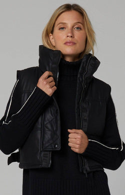 ANR Womens Vest La Vitesse Cropped Vest  | Black Faux Leather