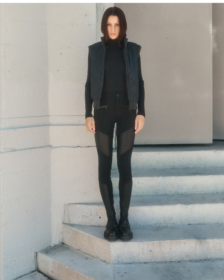 Alp N Rock Sloan Moto Pant, black moto pant for women with faux leather paneling