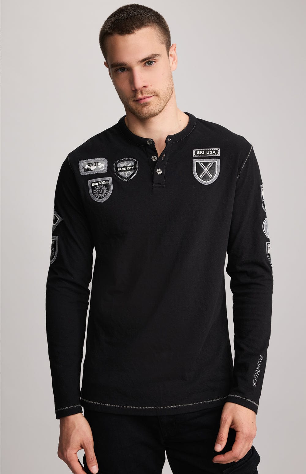 Alp N Rock Mens Henley Shirt Ski The USA Men's Henley | Black