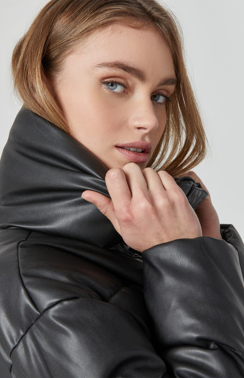 ANR Womens Jacket Peak Puffer II Jacket | Black Faux Leather