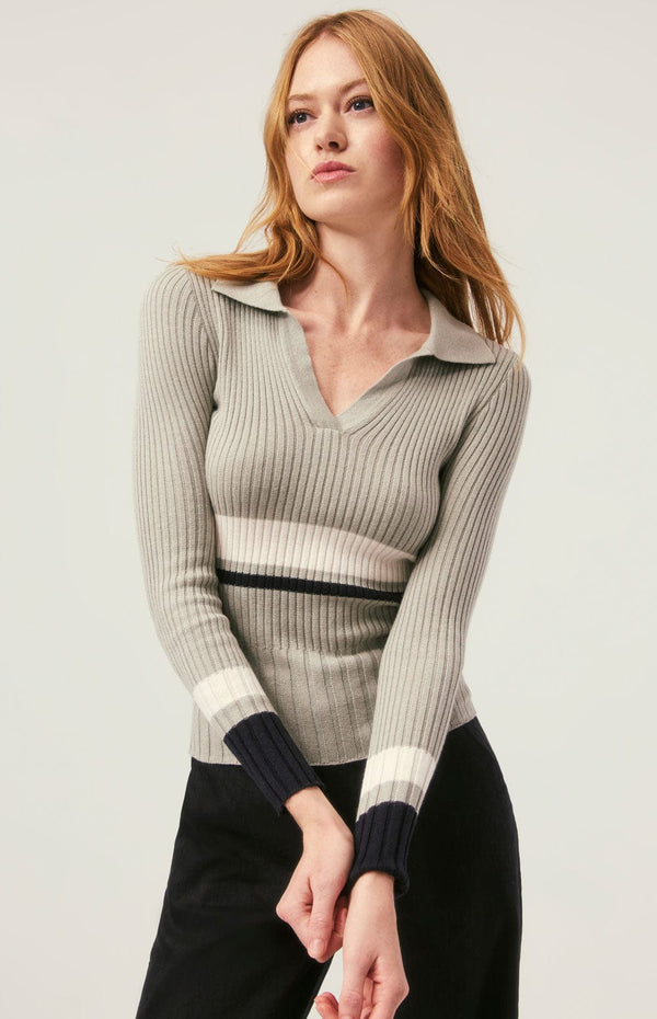ANR Womens Sweater Ava Polo Sweater | Celadon