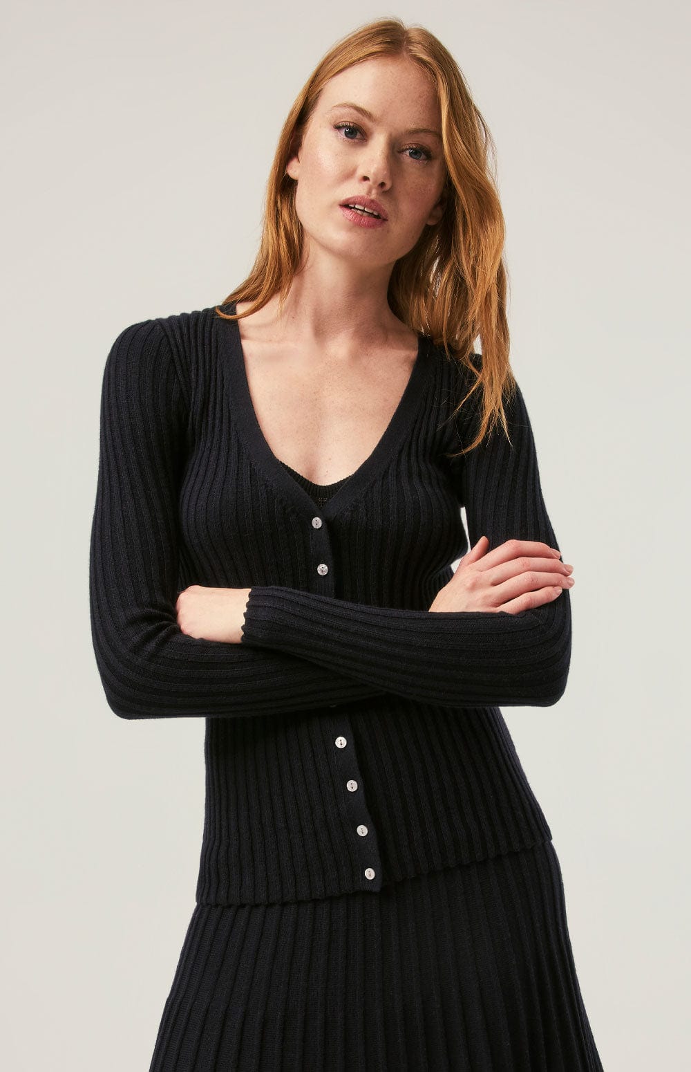 Jules Cardigan Sweater by Alp N Rock, Women's Black V Neck Ribbed Cardigan